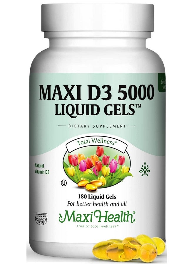 Maxi Health Vitamin D3 5000 IU Softgels - 125 mcg D3 Vitamin 5000 IU - Vitamin D 5000 IU for Healthy Bones & Teeth - Dietary Vitamins Supplements for Immune Support - D 3 VIT D Vitamin D Supplements (180 Count)  - Image 1