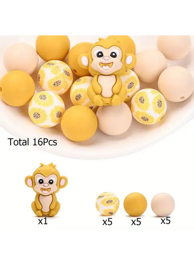 16 قطعة من مجموعة حبات القرد الصغيرة السيليكونية، إكسسوارات حرفية DIY لصنع الأساور وسلاسل المفاتيح - Image 1