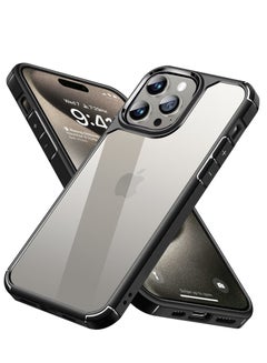 INFOSUN iPhone 15 Pro Max Case Clear Cover Ultra Thin Silicone Shockproof Hard Back Cases Transparent Protective Slim Phone Case for Apple iPhone 15 Pro Max - Black  - Image 1