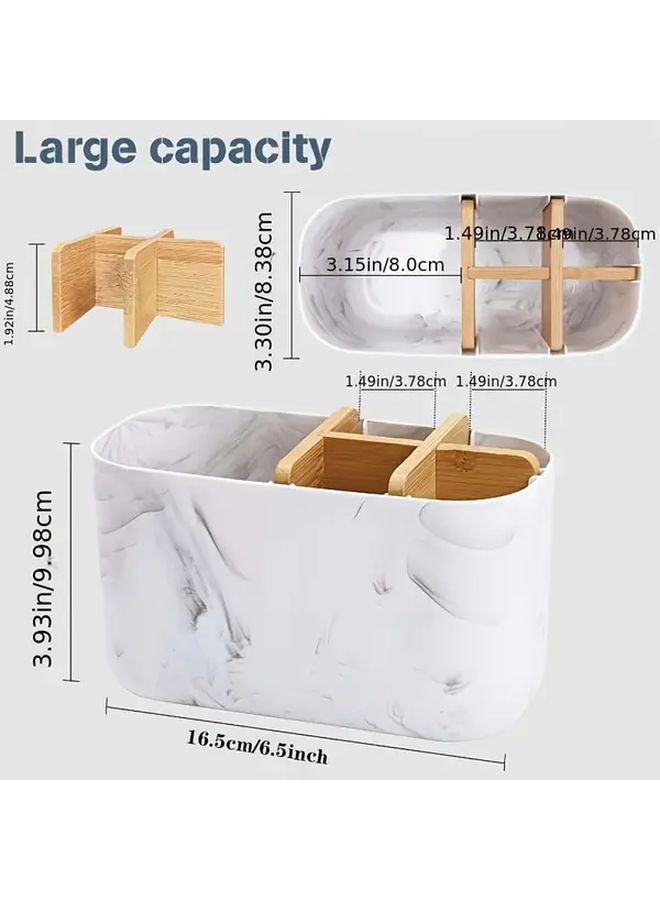 Marble Toothbrush Holder With Toothpaste Storage 5 Slot Countertop Organizer - Image 4