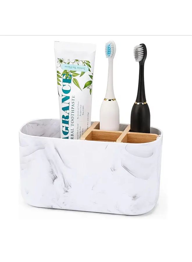 Marble Toothbrush Holder With Toothpaste Storage 5 Slot Countertop Organizer - Image 2