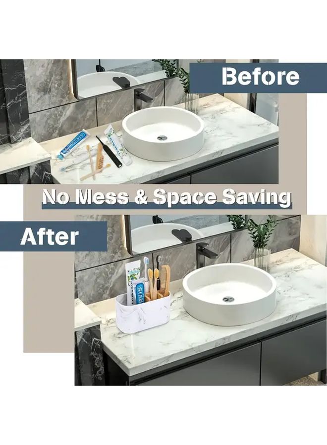 Marble Toothbrush Holder With Toothpaste Storage 5 Slot Countertop Organizer - Image 5