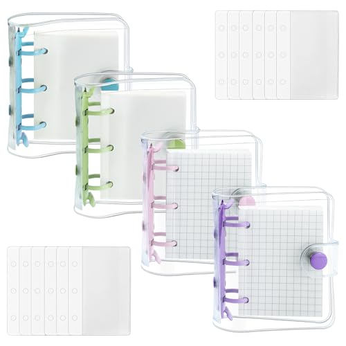 YETOOME 4 Pack Mini Transparent 3 Ring Binder Covers with Inner Paper and Pockets Clear Soft PVC Notebook Closure Loose Leaf Folder Round Ring Binder Cover Protector with Snap Button - Image 1