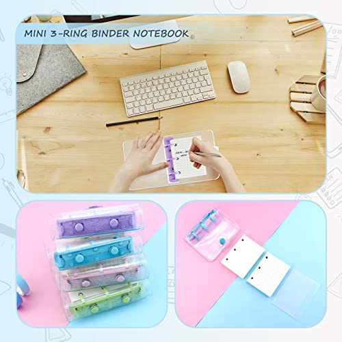 YETOOME 4 Pack Mini Transparent 3 Ring Binder Covers with Inner Paper and Pockets Clear Soft PVC Notebook Closure Loose Leaf Folder Round Ring Binder Cover Protector with Snap Button - Image 5