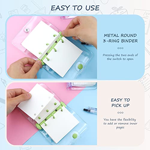 YETOOME 4 Pack Mini Transparent 3 Ring Binder Covers with Inner Paper and Pockets Clear Soft PVC Notebook Closure Loose Leaf Folder Round Ring Binder Cover Protector with Snap Button - Image 4