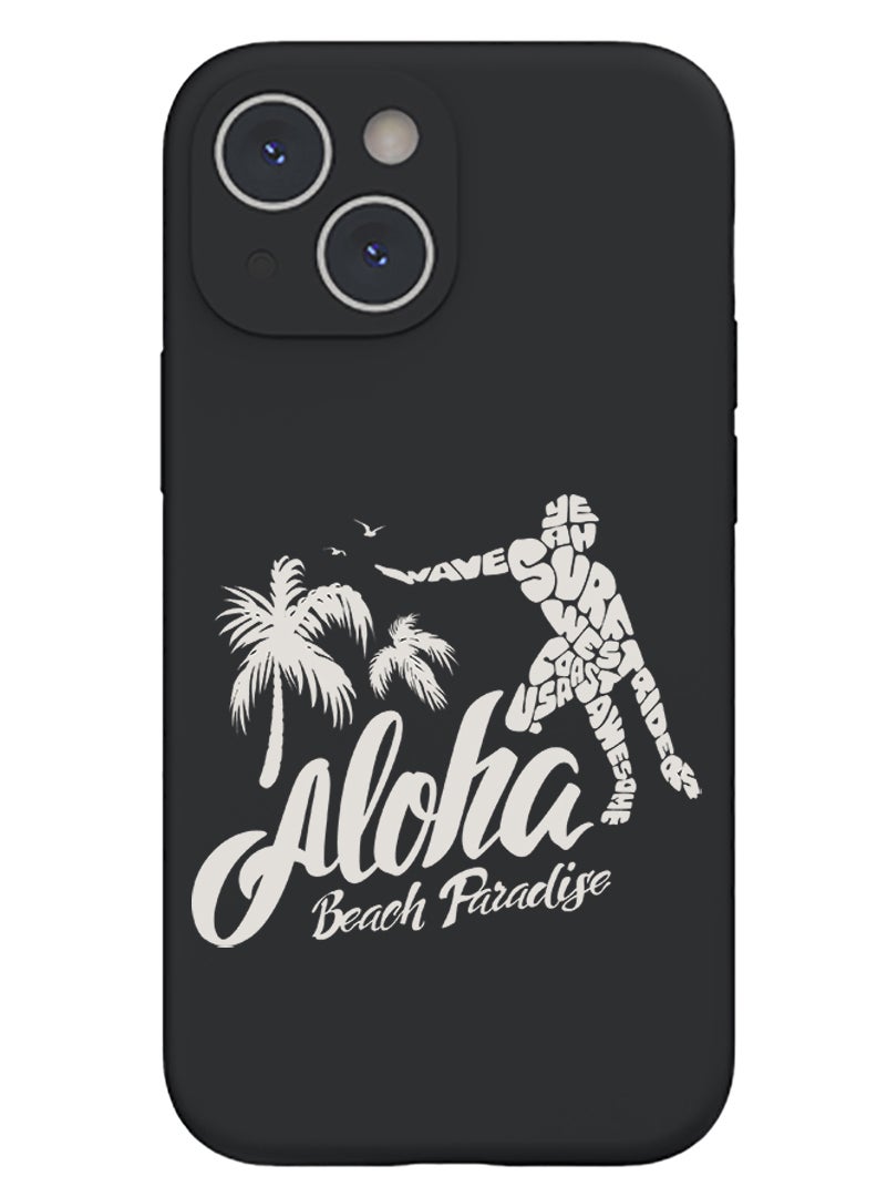 Theodor Protective Slim Fit Case Liquid Silicone Cover with Full Body Protection Anti-Scratch Shockproof Case For iPhone 15 Plus Black - Aloha Beach Paradise white - Image 1