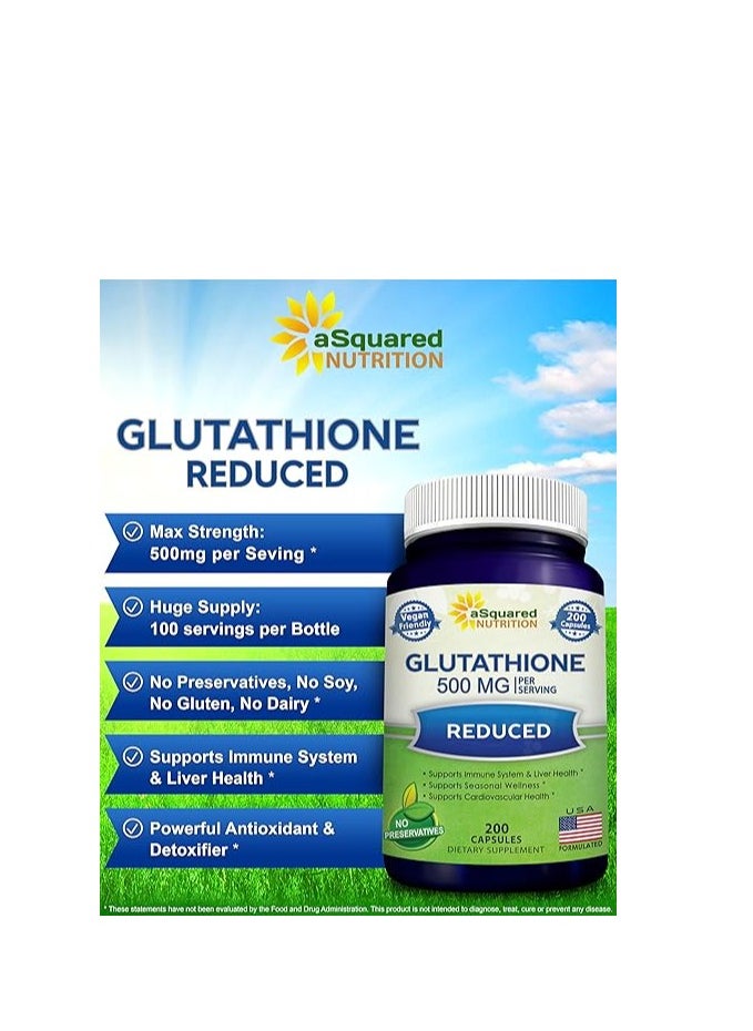 aSquared Nutrition - Glutathione 500mg 200 Capsules - Image 1