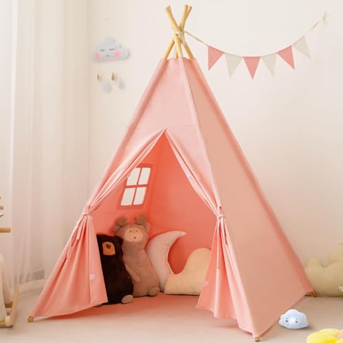 RongFa Teepee Tent for KidsPortable Children Play Tent Indoor Outdoor Pink - Image 1