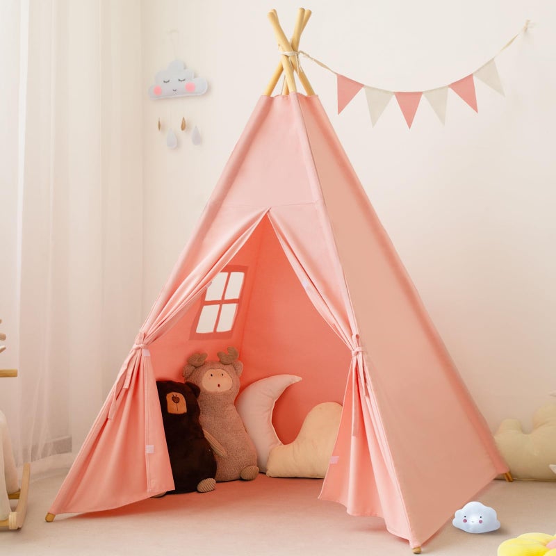 RongFa Teepee Tent for KidsPortable Children Play Tent Indoor Outdoor Pink - Image 2