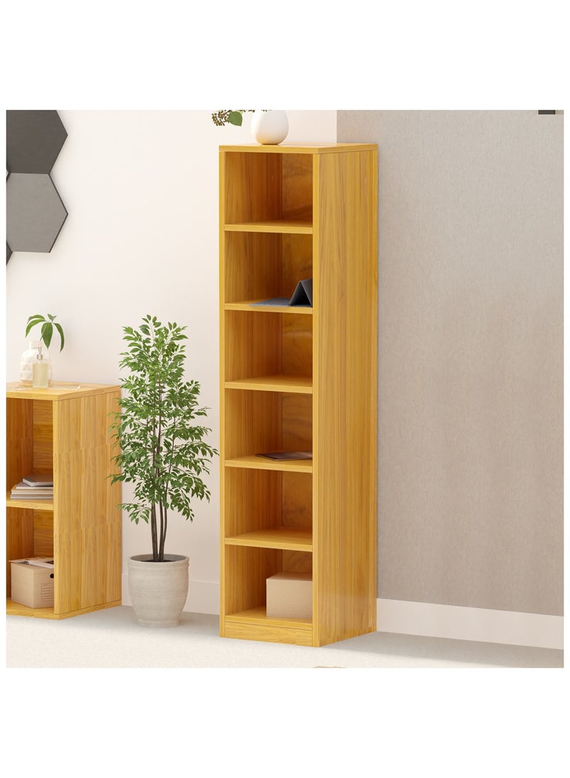 Mahmayi Mahmayi Wooden Storage Display Shelves 6-Tier Freestanding, Box Shelves, Top Shelf for Decoration Ideal for Storing and Displaying your possessions - Light Walnut - Image 2