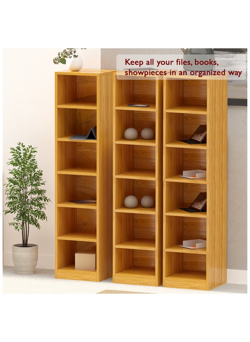 Mahmayi Mahmayi Wooden Storage Display Shelves 6-Tier Freestanding, Box Shelves, Top Shelf for Decoration Ideal for Storing and Displaying your possessions - Light Walnut - Image 3