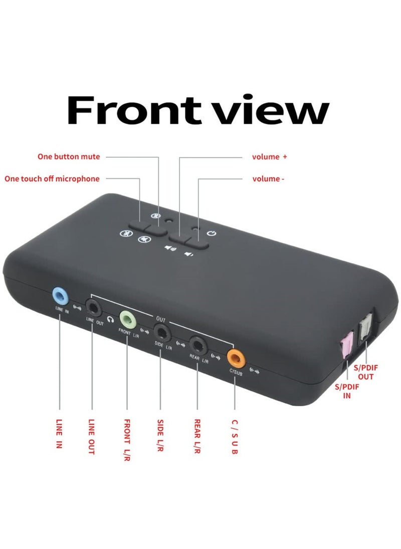 Generic - 7.1 USB Sound Card with 3.5mm Audio Jacks, 48KHz Sample Rate, 8-Channel DAC, 2-Channel ADC, S/PDIF Input and Output, Loop-Back Support, Standalone Cmedia Software for Windows Only - Image 1