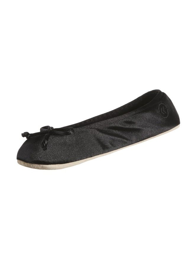 Isotoner Ballerina Slippers for Women – Soft Satin House Shoes with Bow and Suede Sole – Classic Comfy Travel and Bedroom Slippers – Cute Bridal Party Slippers Black Soft Tie Bow 9.5-10.5, 41.5 EU - Image 1