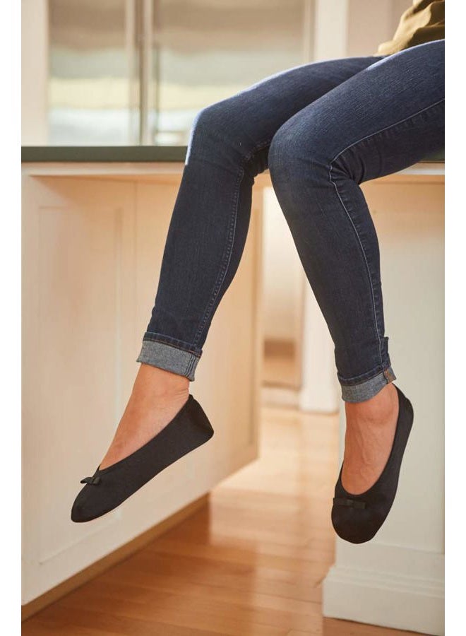 Isotoner Ballerina Slippers for Women – Soft Satin House Shoes with Bow and Suede Sole – Classic Comfy Travel and Bedroom Slippers – Cute Bridal Party Slippers Black Soft Tie Bow 9.5-10.5, 41.5 EU - Image 3