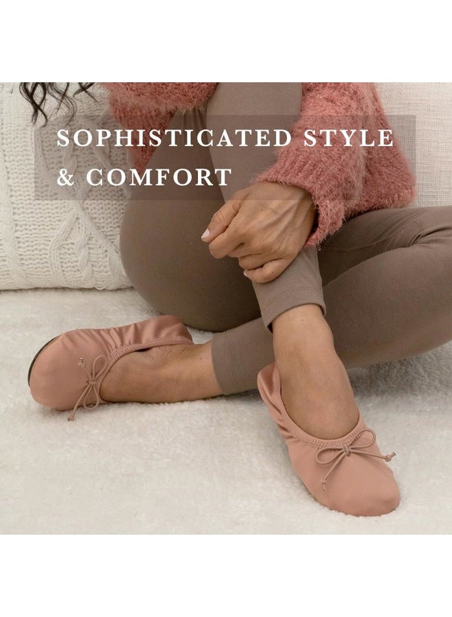 Isotoner Ballerina Slippers for Women – Soft Satin House Shoes with Bow and Suede Sole – Classic Comfy Travel and Bedroom Slippers – Cute Bridal Party Slippers Black Soft Tie Bow 9.5-10.5, 41.5 EU - Image 5