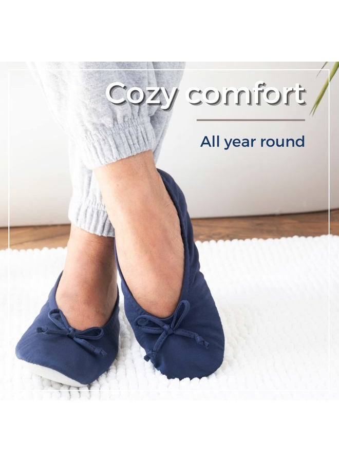Isotoner Ballerina Slippers for Women – Soft Satin House Shoes with Bow and Suede Sole – Classic Comfy Travel and Bedroom Slippers – Cute Bridal Party Slippers Black Soft Tie Bow 9.5-10.5, 41.5 EU - Image 2