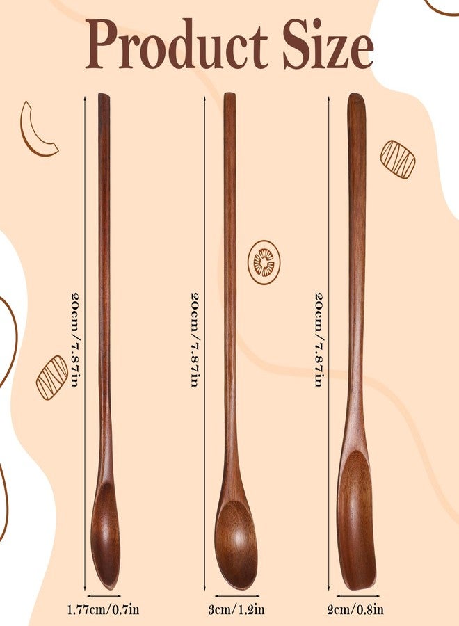 Xyembu 9 Pcs Wooden Honey Spoons, Long Handle Wooden Spoons, Wood Teaspoons, Small Wood Coffee Spoon, Kitchen Cooking Table Spoon for Jam, Dessert Stirring, Coffee (7.87 Inch, 3 Style) - Image 2