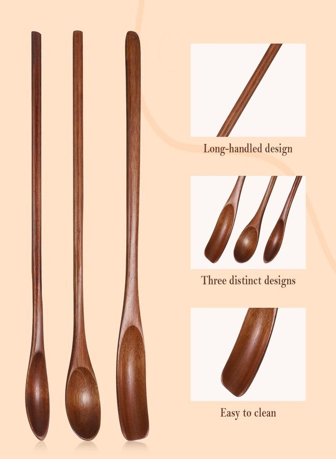 Xyembu 9 Pcs Wooden Honey Spoons, Long Handle Wooden Spoons, Wood Teaspoons, Small Wood Coffee Spoon, Kitchen Cooking Table Spoon for Jam, Dessert Stirring, Coffee (7.87 Inch, 3 Style) - Image 4