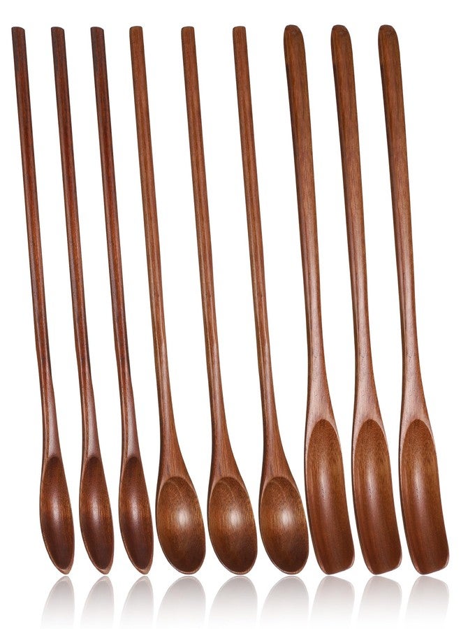 Xyembu 9 Pcs Wooden Honey Spoons, Long Handle Wooden Spoons, Wood Teaspoons, Small Wood Coffee Spoon, Kitchen Cooking Table Spoon for Jam, Dessert Stirring, Coffee (7.87 Inch, 3 Style) - Image 1