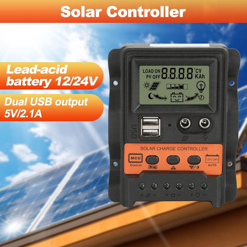 جايدشاي وحدة تحكم شحن شمسي، وحدة تحكم شحن PWM مع شاشة LCD 12V 24V 30A، وحدة تحكم شحن الألواح الشمسية، وحدة تحكم شحن شمسي PWM، مخرج USB مزدوج عالمي 5V - Image 3