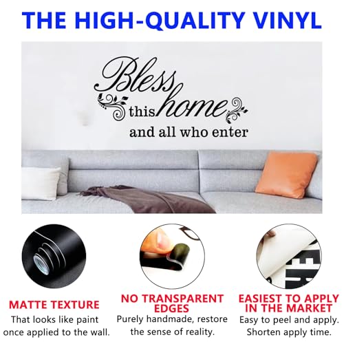 SEATUNE Inspirational Quotes Family Wall Stickers: Home Living Room Bedroom Vinyl Art Wall Decals - Kitchen Door Wall Decor - Bless This Home 21" X 11" - Image 2