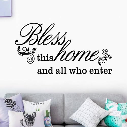 SEATUNE Inspirational Quotes Family Wall Stickers: Home Living Room Bedroom Vinyl Art Wall Decals - Kitchen Door Wall Decor - Bless This Home 21" X 11" - Image 1