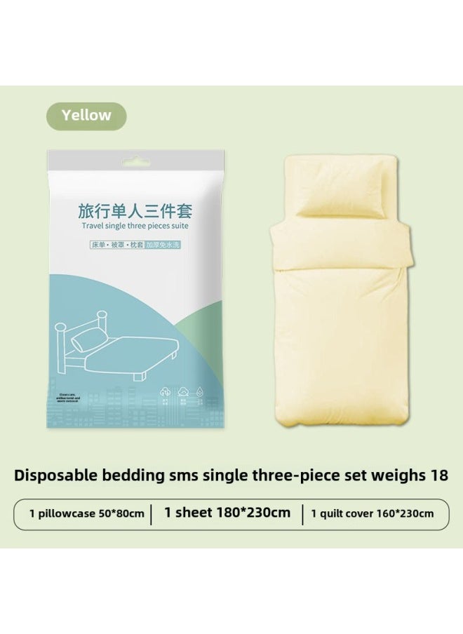 Generic Hotel Disposable Bed Sheet Four-piece Quilt Cover Pillowcase Quilt Cover Travel Travel Double Bed Supplies Dirty Thickened-Color:Single Yellow Three-piece Set  - Image 1