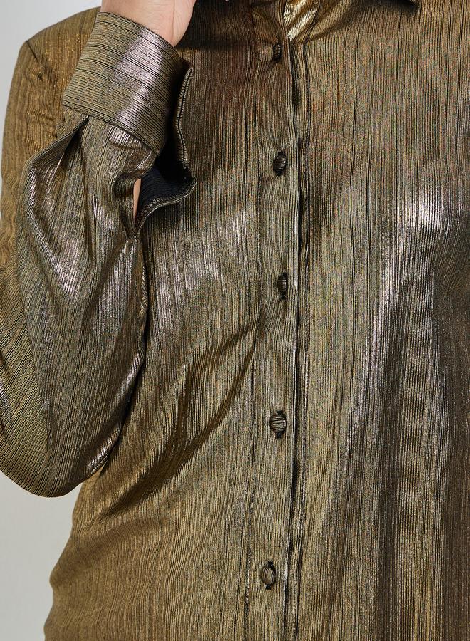 Styli Women Gold Textured Long Sleeve Shirt - Image 4