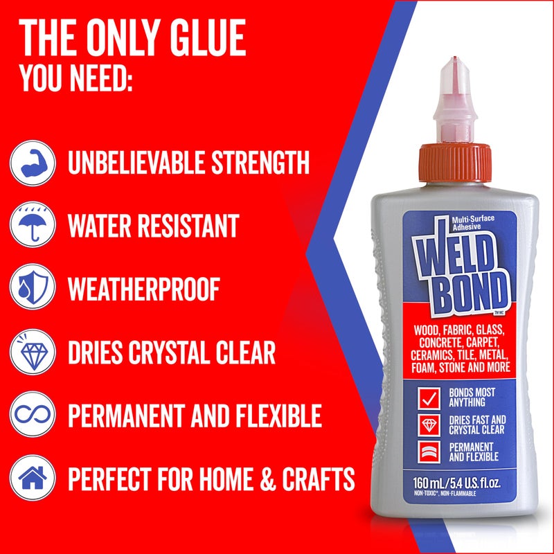 Weldbond Multi-Surface Adhesive Glue, Bonds Most Anything. Use as Wood Glue or on Fabric Glass Mosaic Carpet Ceramic Tile Metal Stone & More. Non-Toxic, â€‹Dries Crystal Clear 14.2oz /420ml - Image 5