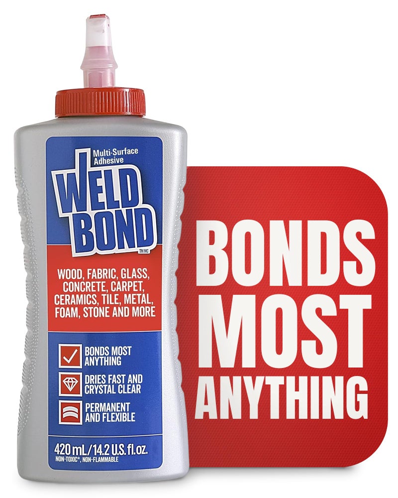 Weldbond Multi-Surface Adhesive Glue, Bonds Most Anything. Use as Wood Glue or on Fabric Glass Mosaic Carpet Ceramic Tile Metal Stone & More. Non-Toxic, â€‹Dries Crystal Clear 14.2oz /420ml - Image 1