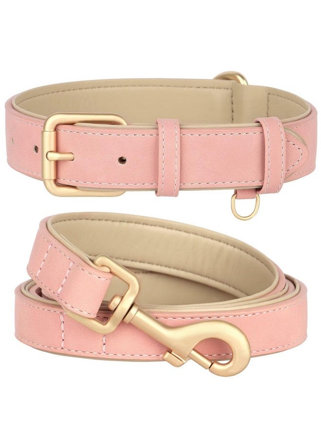 Beirui Soft Padded Leather Dog Collar and Leash Set, Heavy Duty Dog Leash and Collar Set with Metal Buckle, Breathable Dog Collars with 4FT Leather Dog Leash for Large Dogs(Pink, Neck 16-21") - Image 1