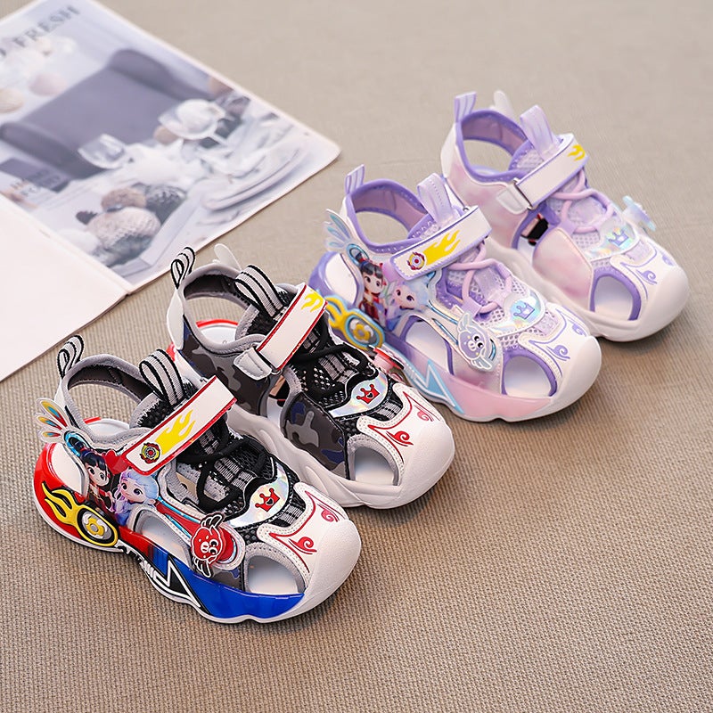 Nezha Boys' Sandals Stylish Light-Up Summer Soft-Soled Children'S Sports Beach Sandals Boys' Non-Slip - Image 2