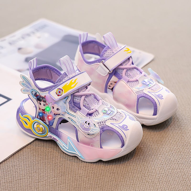 Nezha Boys' Sandals Stylish Light-Up Summer Soft-Soled Children'S Sports Beach Sandals Boys' Non-Slip - Image 3