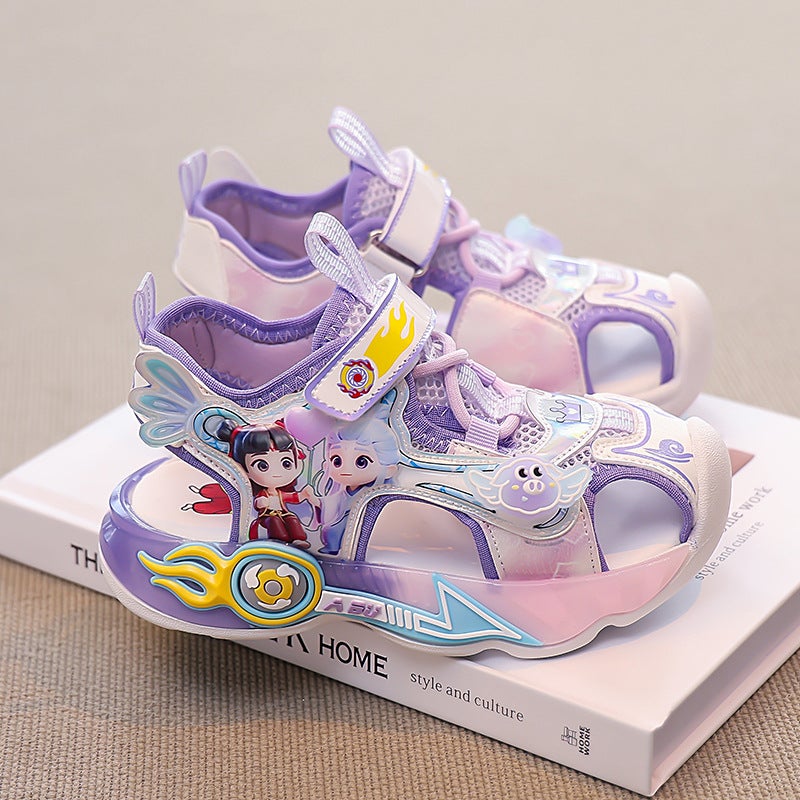 Nezha Boys' Sandals Stylish Light-Up Summer Soft-Soled Children'S Sports Beach Sandals Boys' Non-Slip - Image 1