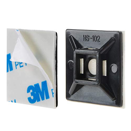 XHF 100 PCS 1.1" Black Self Adhesive Cable Zip Tie Mounts Wire Cable Clips Holders Management Anchors Organizer Holders Squares(HS-102) - Image 2