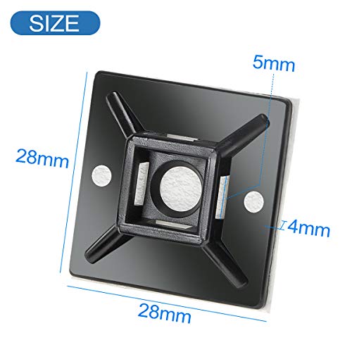 XHF 100 PCS 1.1" Black Self Adhesive Cable Zip Tie Mounts Wire Cable Clips Holders Management Anchors Organizer Holders Squares(HS-102) - Image 3