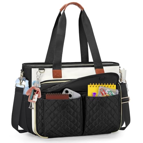 RAINSMORE Teacher Tote Bag for Women Work Bags 15.6 Inch Laptop Tote Bag with Large Cup Holder Nurse Bag Computer Handbag - Image 1