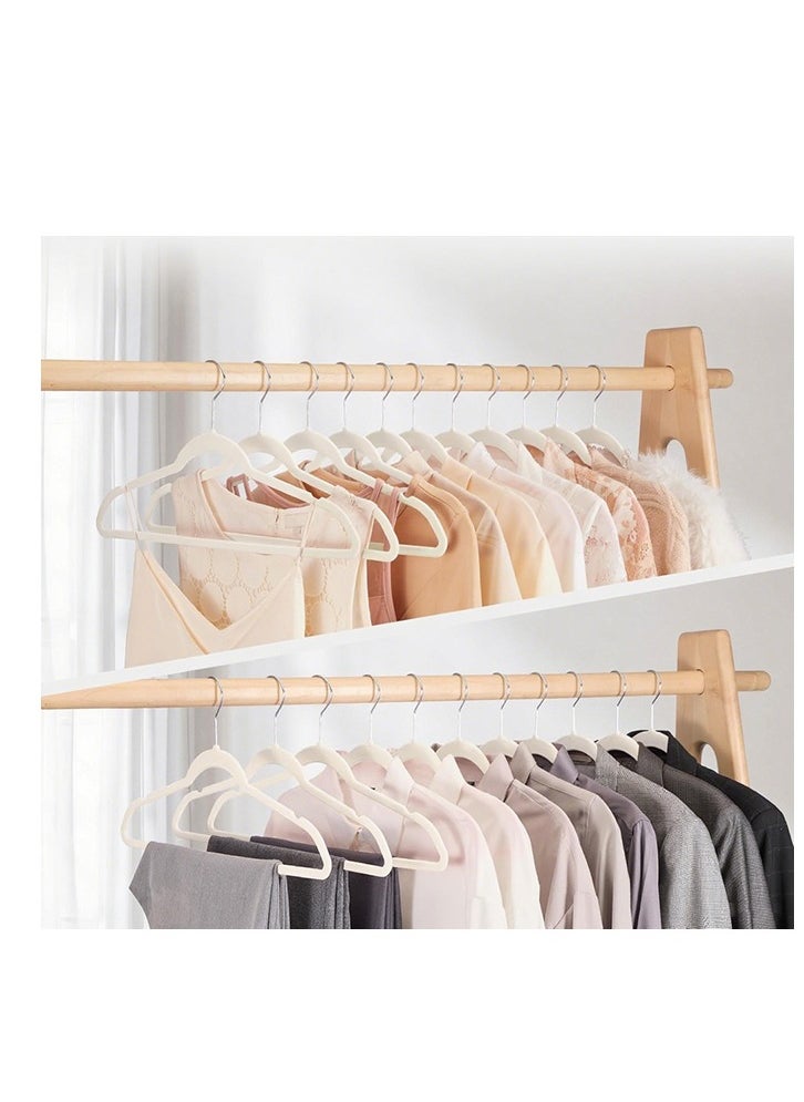 100 Beige High-Quality Velvet Hangers, Non-Slip Flocking Hangers, Sturdy Hangers, 360° Rotatable Hooks, Heavy-Duty and Durable Thin Hangers, Saving Wardrobe Space