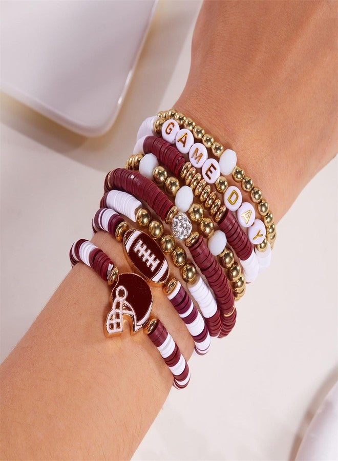 سوار RLHRNDE لكرة القدم بتصميم مميز، مناسب للرجال والنساء، سوار رياضي أنيق قابل للتكديس، سوار مطاطي متعدد الطبقات، مثالي لمحبي كرة القدم، إكسسوارات للصداقة، ملابس، هدايا مجوهرات للعطلات (بني) - Image 4