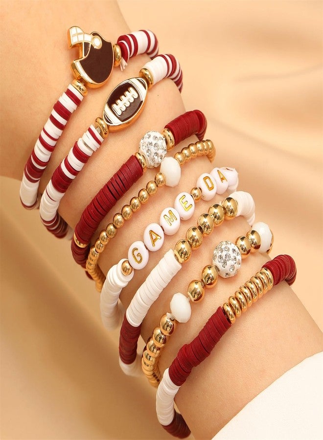 سوار RLHRNDE لكرة القدم بتصميم مميز، مناسب للرجال والنساء، سوار رياضي أنيق قابل للتكديس، سوار مطاطي متعدد الطبقات، مثالي لمحبي كرة القدم، إكسسوارات للصداقة، ملابس، هدايا مجوهرات للعطلات (بني) - Image 5