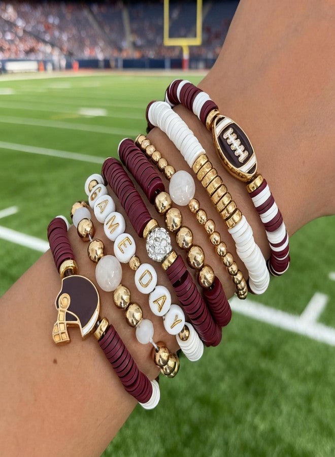 سوار RLHRNDE لكرة القدم بتصميم مميز، مناسب للرجال والنساء، سوار رياضي أنيق قابل للتكديس، سوار مطاطي متعدد الطبقات، مثالي لمحبي كرة القدم، إكسسوارات للصداقة، ملابس، هدايا مجوهرات للعطلات (بني) - Image 3