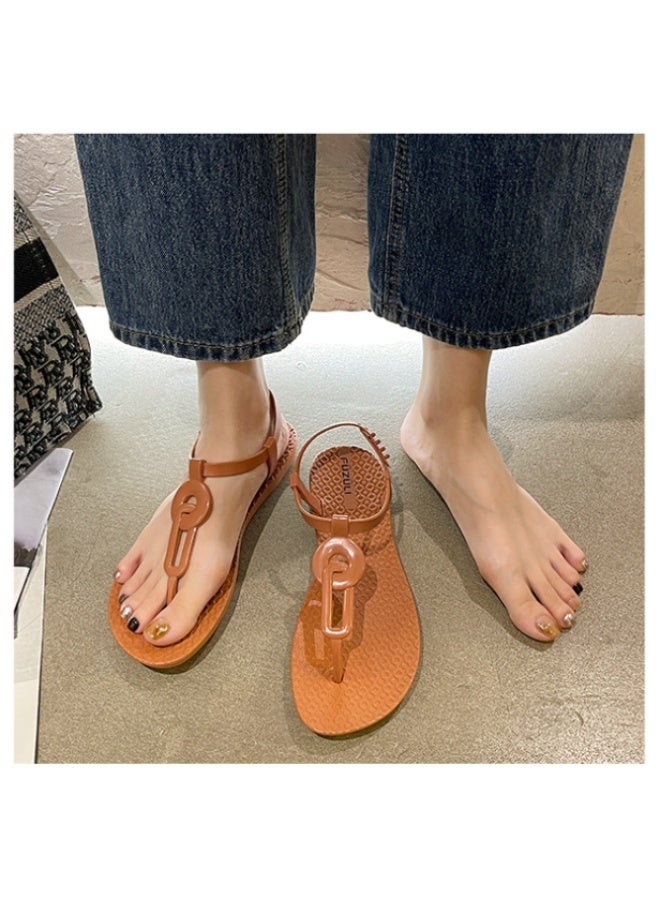 NIBEMINENT Summer Casual Flat Sandals Women's Fashionable Clip Toe Strap Beach Slippers  - Image 3