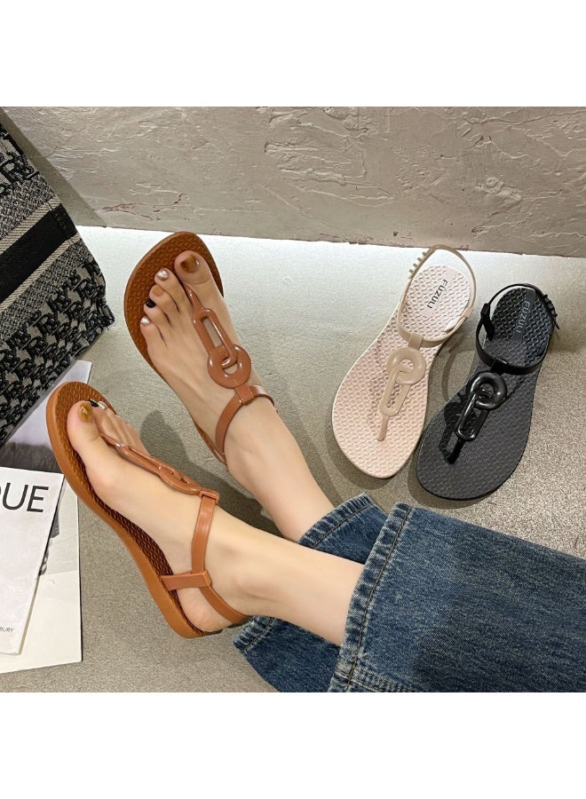 NIBEMINENT Summer Casual Flat Sandals Women's Fashionable Clip Toe Strap Beach Slippers  - Image 2