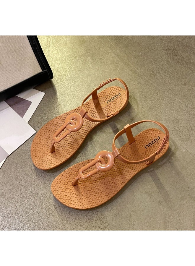 NIBEMINENT Summer Casual Flat Sandals Women's Fashionable Clip Toe Strap Beach Slippers  - Image 1