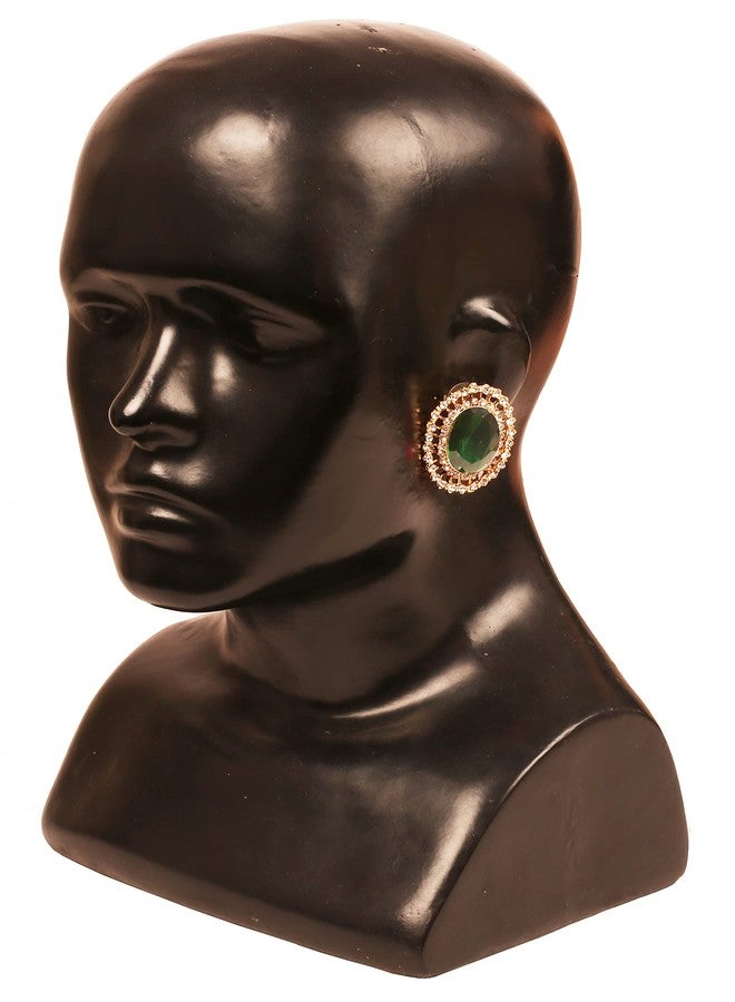 Touchstone NEW! Touchstone Indian Bollywood Illustrious Handcrafted Rhinestone Oval Faceted Large Faux Emerald Style Definition Designer Jewelry Earrings In Gold Tone For Women. - Image 4