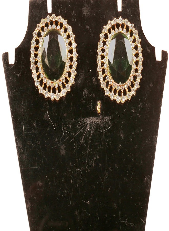 Touchstone NEW! Touchstone Indian Bollywood Illustrious Handcrafted Rhinestone Oval Faceted Large Faux Emerald Style Definition Designer Jewelry Earrings In Gold Tone For Women. - Image 5