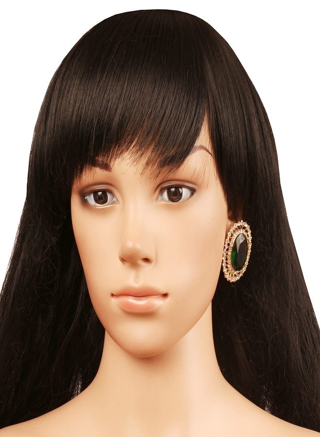 Touchstone NEW! Touchstone Indian Bollywood Illustrious Handcrafted Rhinestone Oval Faceted Large Faux Emerald Style Definition Designer Jewelry Earrings In Gold Tone For Women. - Image 2
