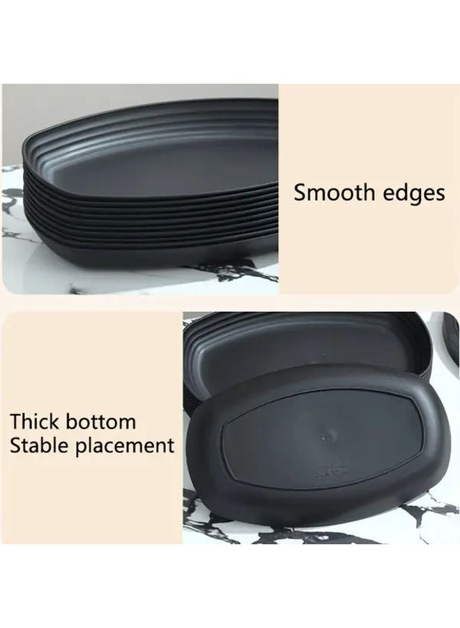 4pcs Black Oval Dinner Plates Reusable Microwave Dishwasher Safe - Image 5