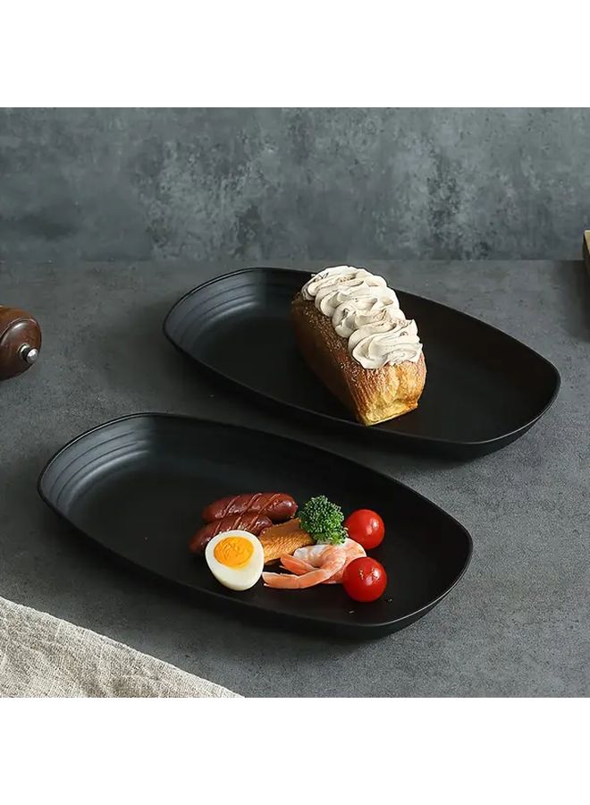 4pcs Black Oval Dinner Plates Reusable Microwave Dishwasher Safe - Image 3
