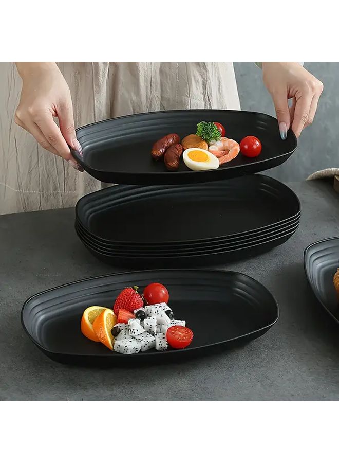 4pcs Black Oval Dinner Plates Reusable Microwave Dishwasher Safe - Image 1